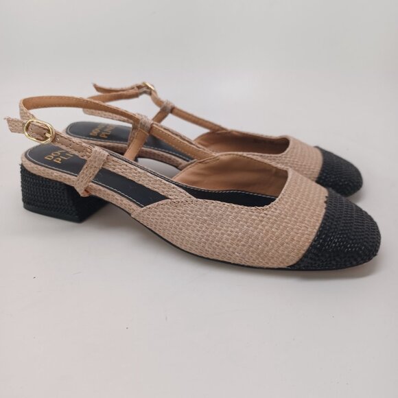 Donald Pliner Shoes Black Tan Spectator Woven Raffia Slingback Pumps Womens 7 M - Picture 6 of 16